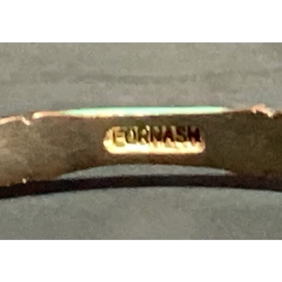 Vtg Fornash Gold Tone Metal and Pastel Teal Enamel Bangle Bracelet Bamboo Design - Picture 8 of 9